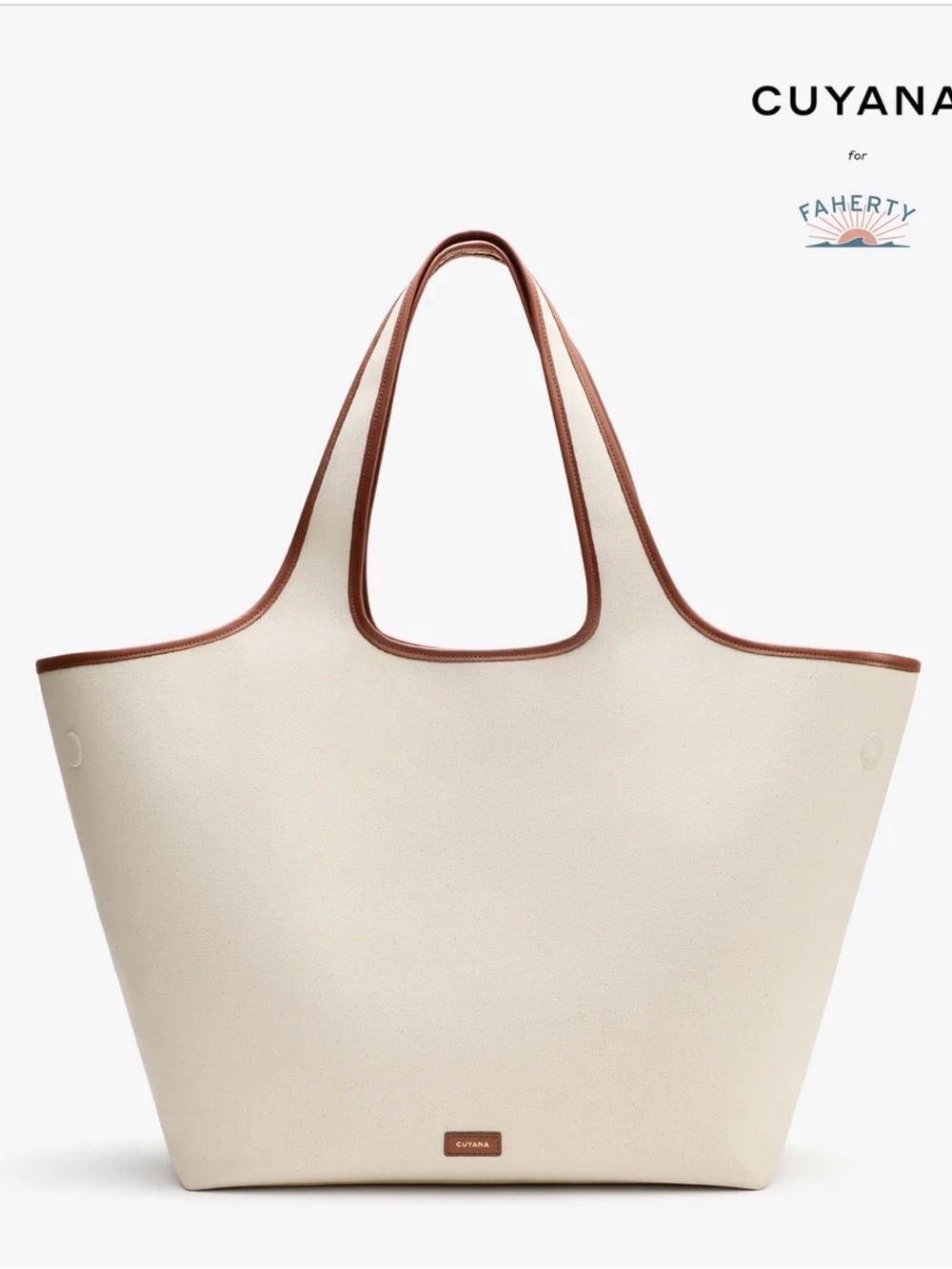 Cuyana Cream Tote with Brown Trim